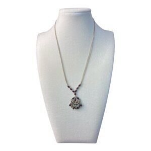 Vintage 80's Monet Garnet and Citrine Chandelier Necklace with Double Chain